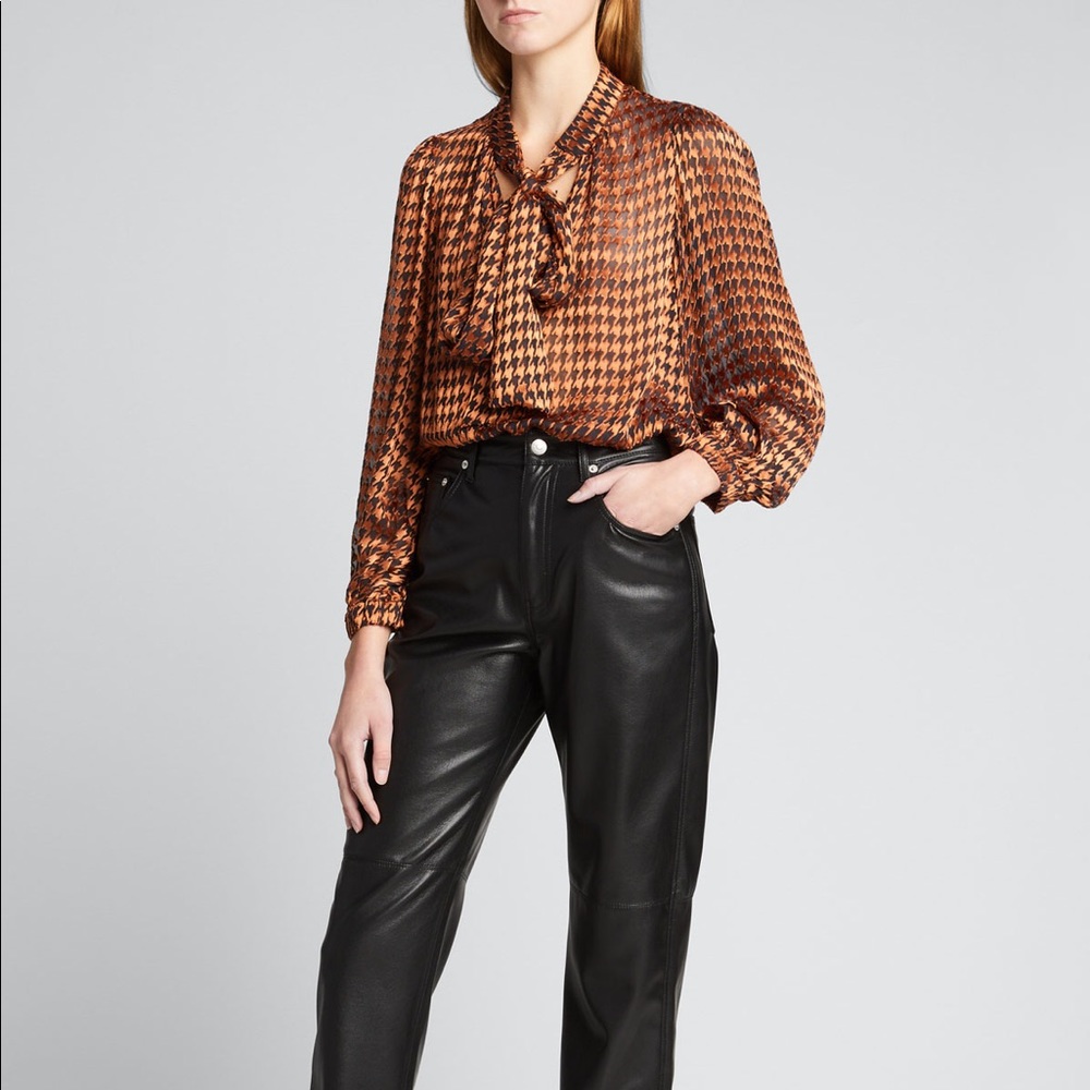 NWT Alice + Olivia Lolita Tie-Neck Puff-Sleeve Blouse Sz M